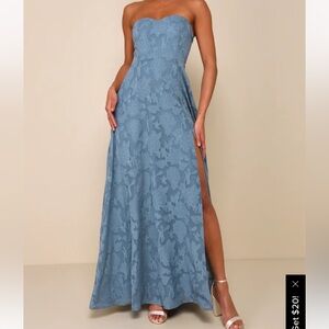 Lulus’ Dusty Blue Strapless Floral Maxi Dress Size S